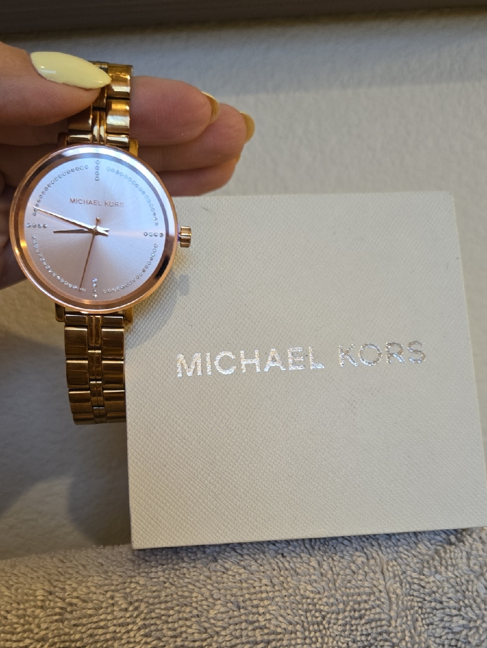 Michael Kors Rose Gold Tone Round Dial Bracelet Watch, Has Box & Extra Links